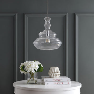 Bettina 13.37" Glass/Metal LED Pendant - JONATHAN Y
